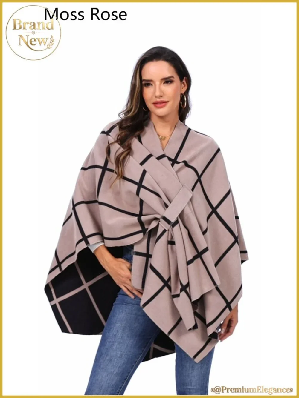 Woven Poncho Shawl Wrap Open Front Cardigan One Size L-2XL